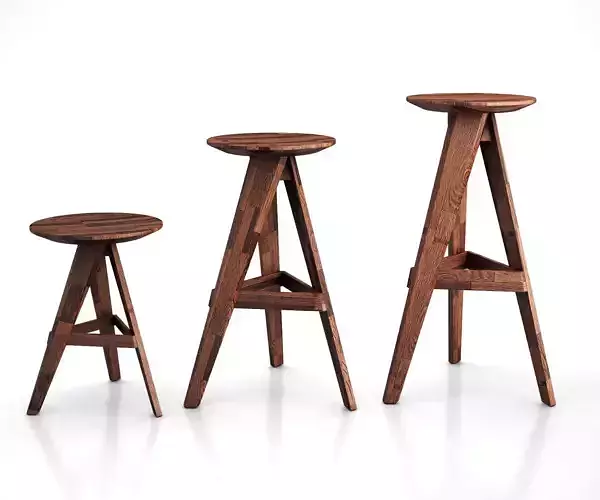 Piece round stool and bar stool  3D model