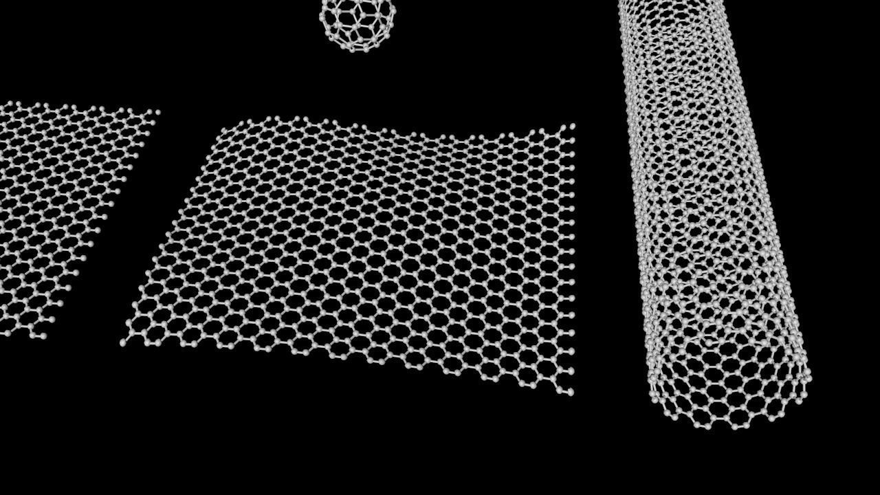 Carbon structures Graphene nanotube and fullerene tube 3D model_0