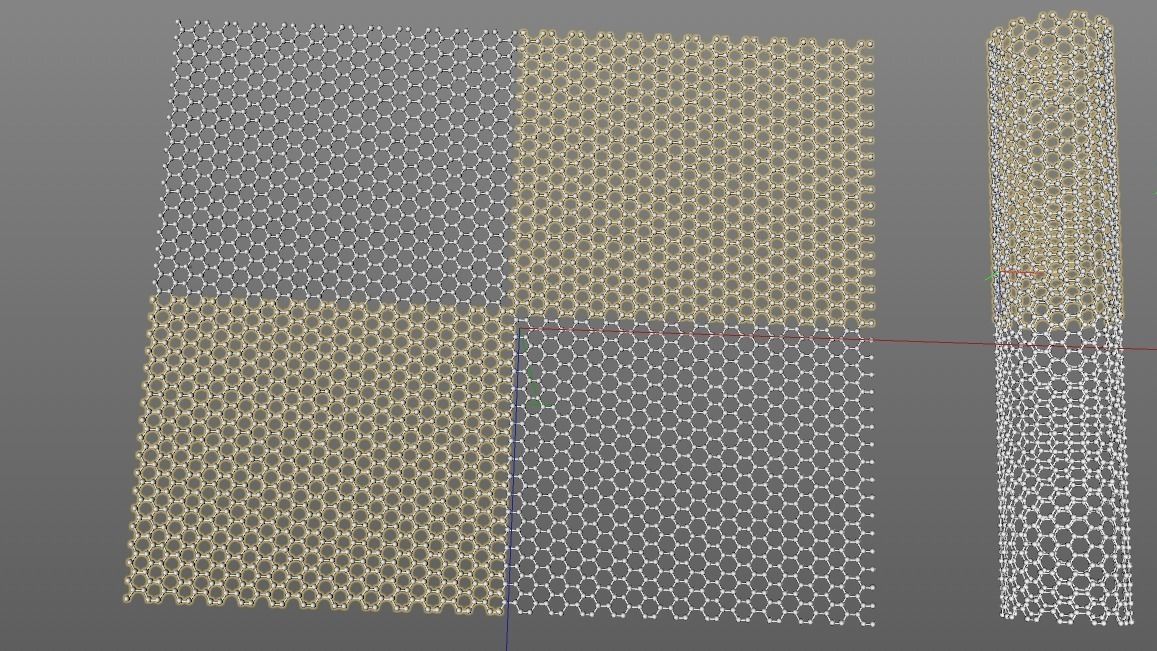 Carbon structures Graphene nanotube and fullerene tube 3D model_3