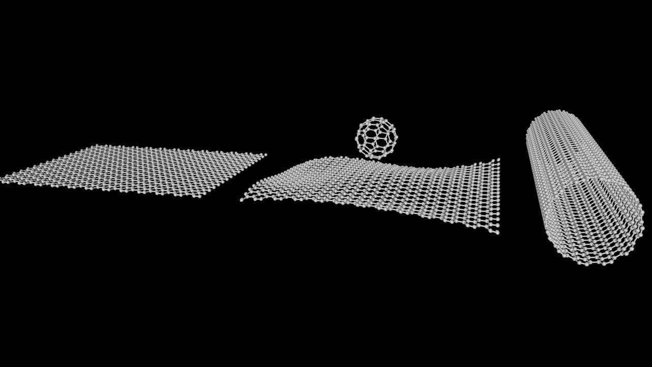 Carbon structures Graphene nanotube and fullerene tube 3D model_1