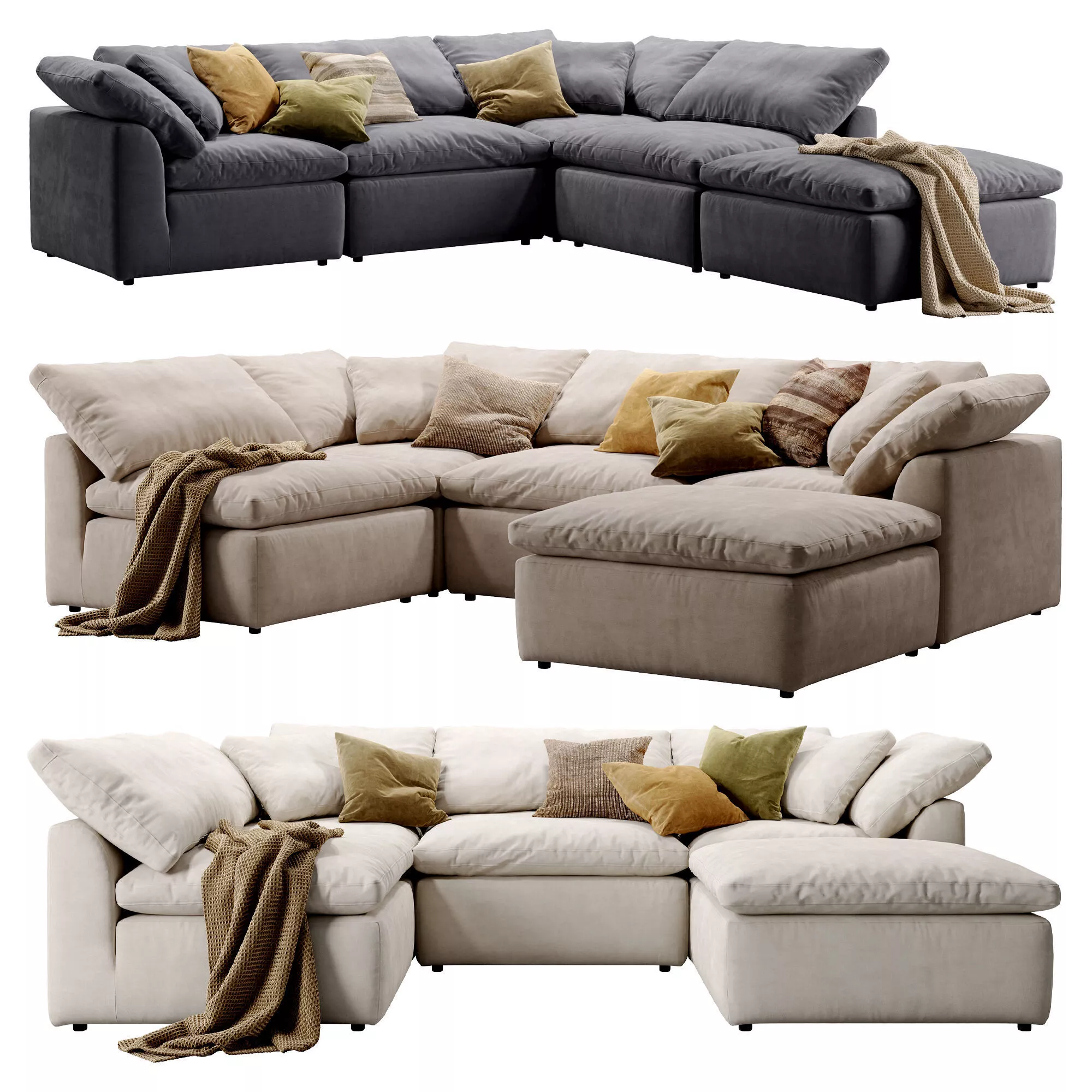 Cloud U-L-Sofa Bumper Sectional 3D model