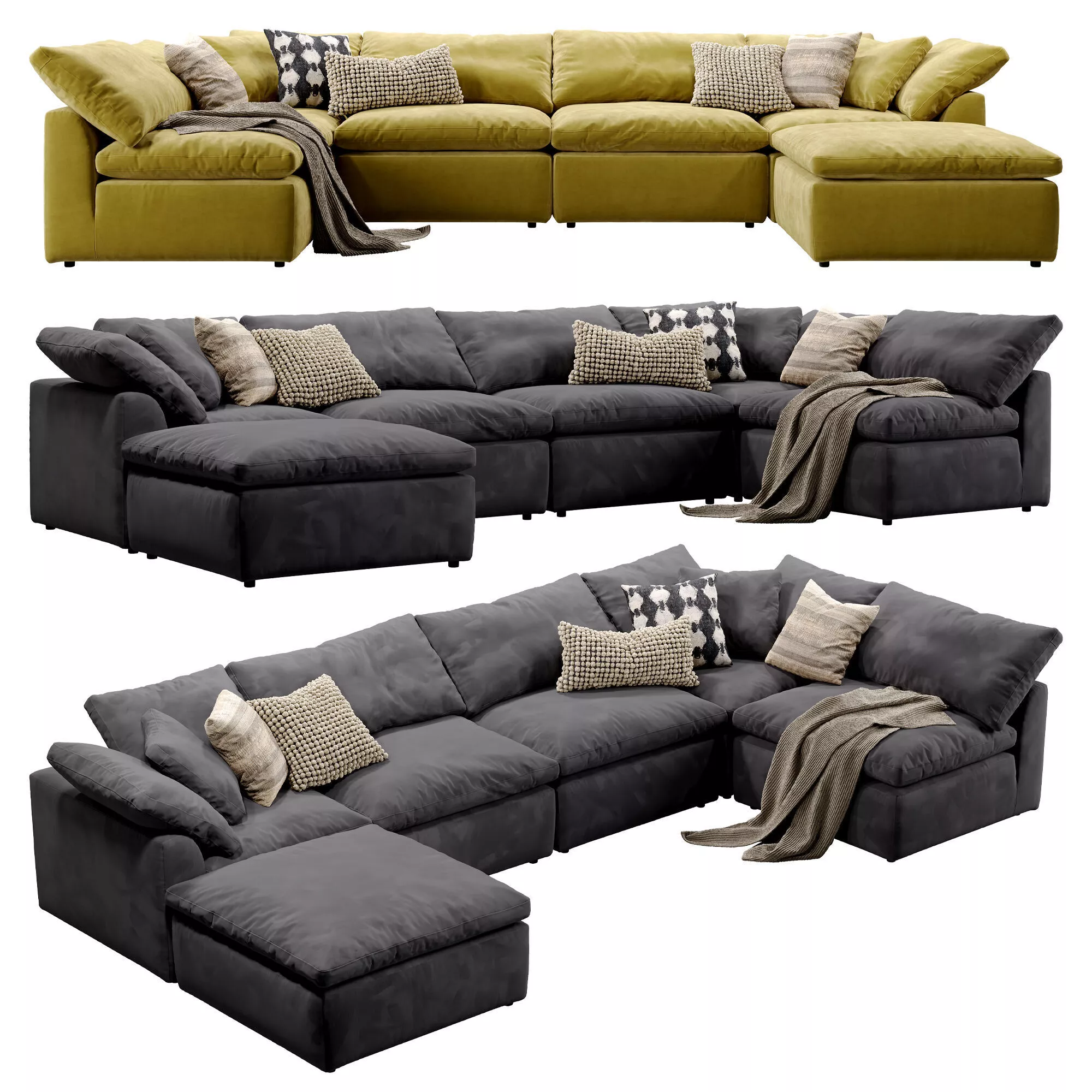 Cloud Grand U-Sofa Bumper Sectional 3D model