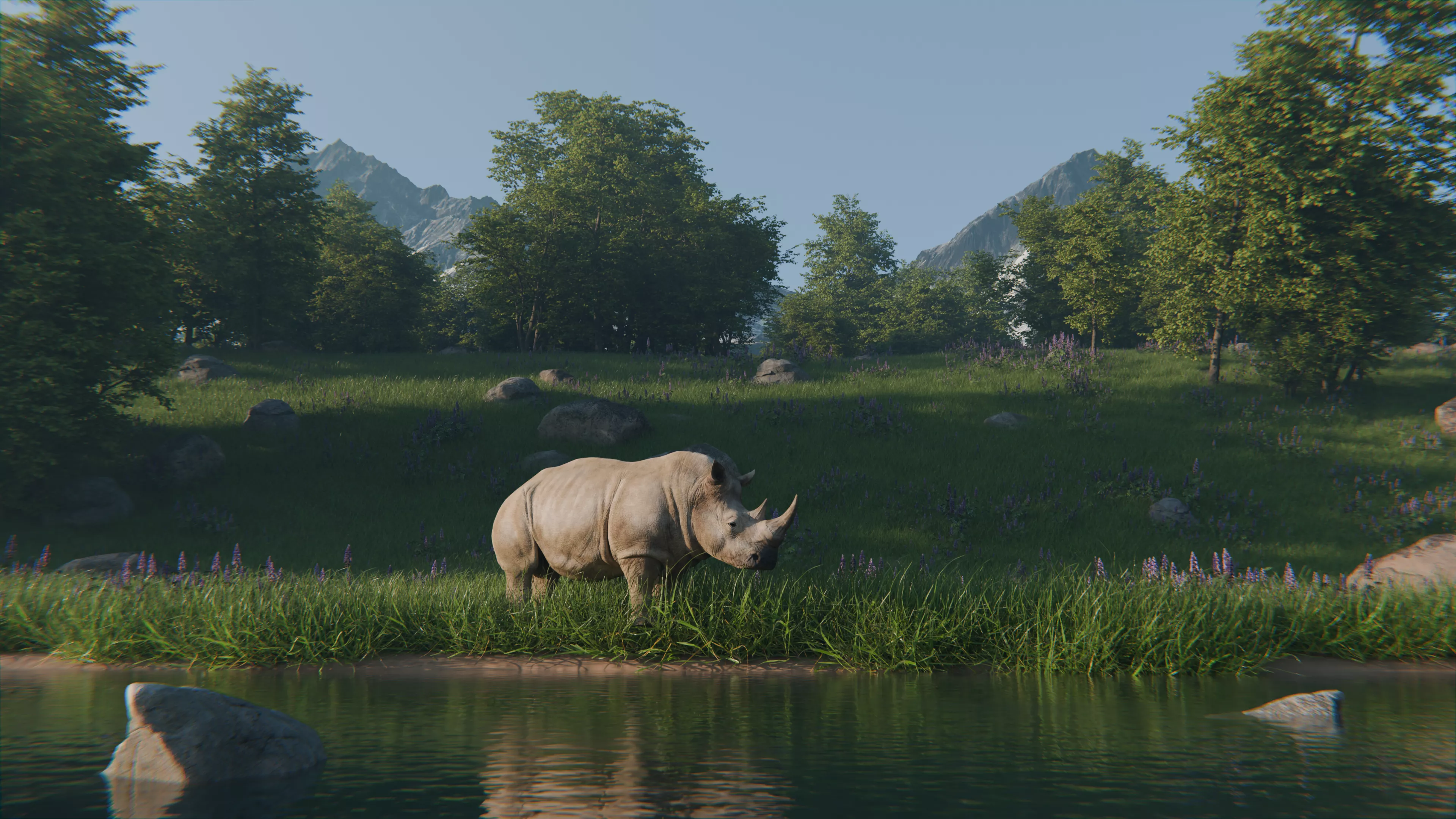Photorealistic Rhino Wildlife Forest Environment 3D Scene 3D model