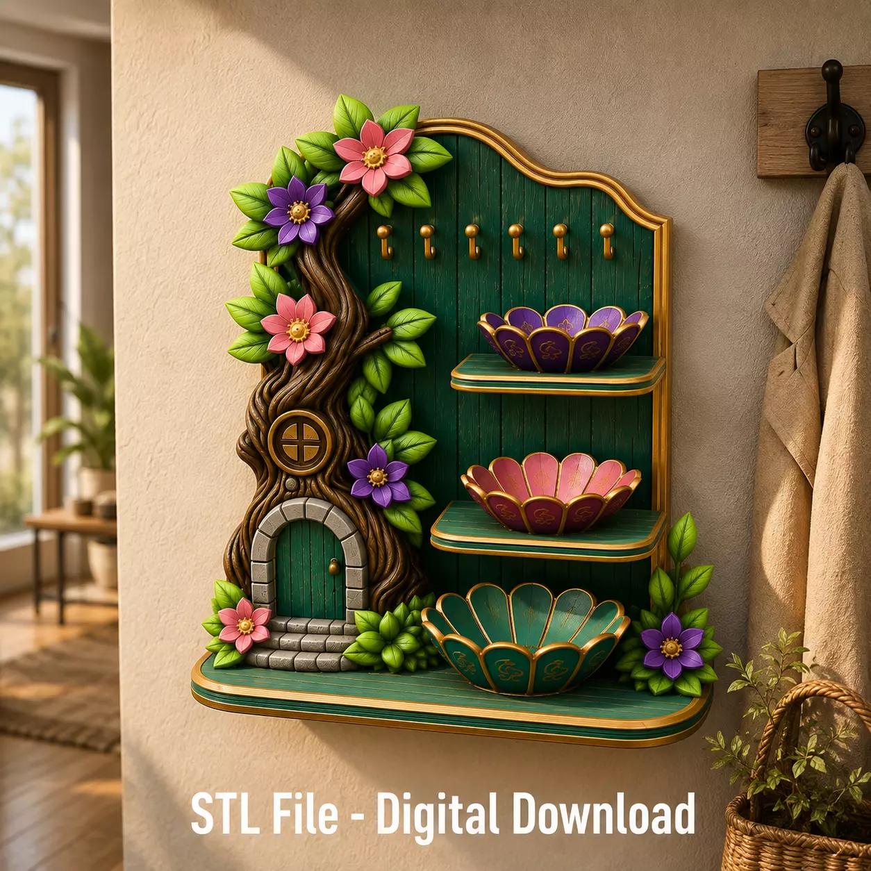 Fantasy Fairy Key Holder and Bow Shelf STL File for 3D Print 3D print model