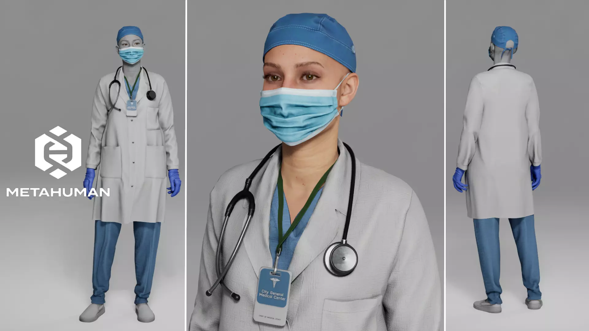Parametric Complete Doctor Outfit for MetaHuman Low-poly 3D model