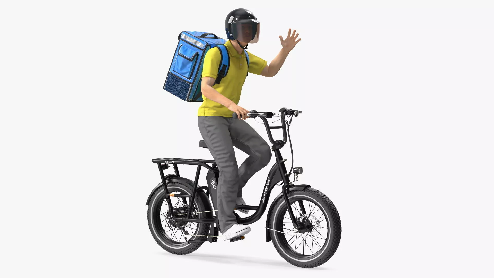 Deliveryman Riding E-Bike RadRunner Rigged 3D model