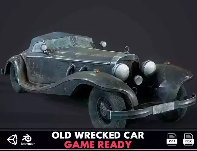 Old Wrecked car Low-poly 3D model
