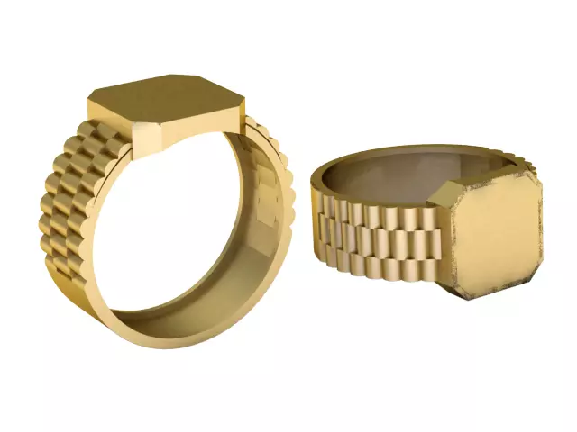 Modern Hexagonal Signet Ring with Stepped Band 3D print model