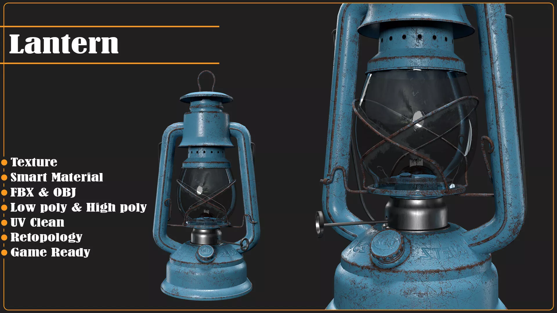 lantern with texture and smrt material Low-poly 3D model