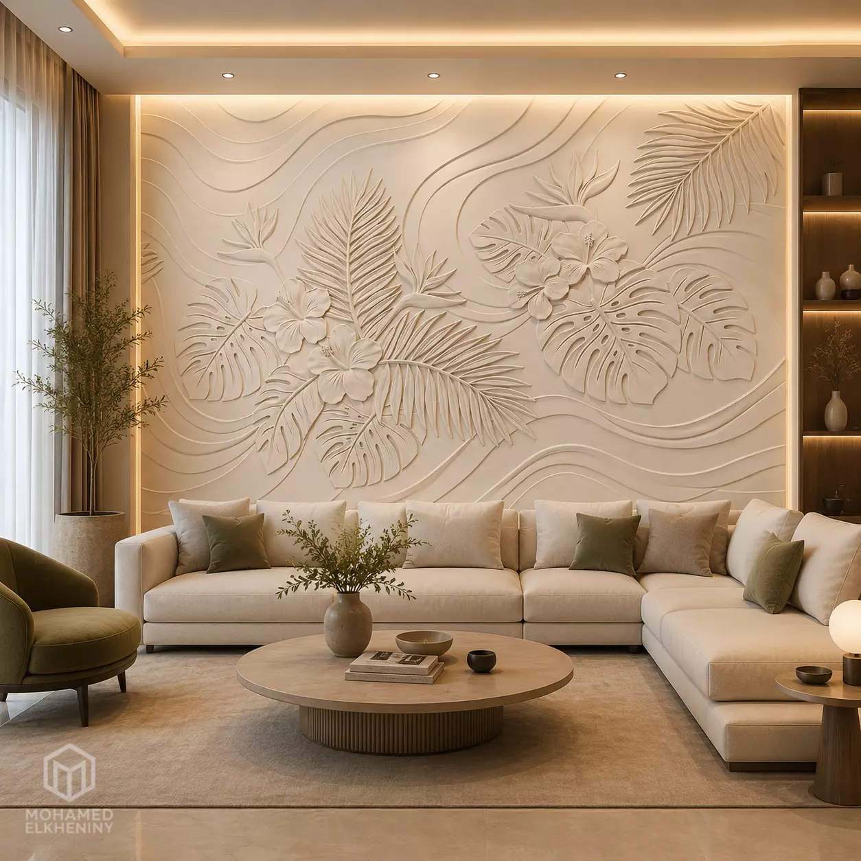 Modern Tropical Monstera Decor Relief Mural STL CNC 28 3D model