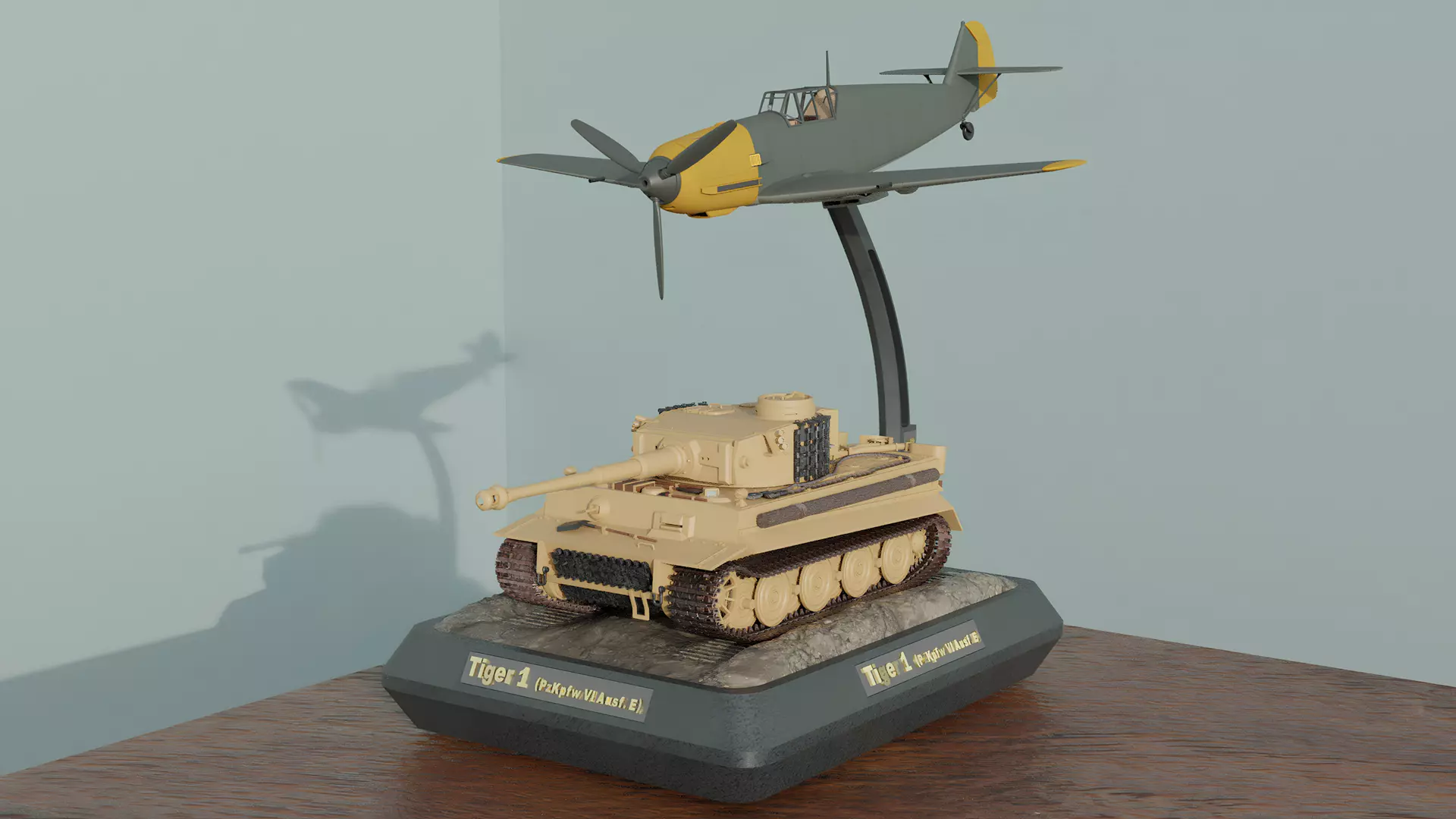 Tiger I and Bf109 E4 WWII Diorama Set 1 40 91 Parts 3D print model