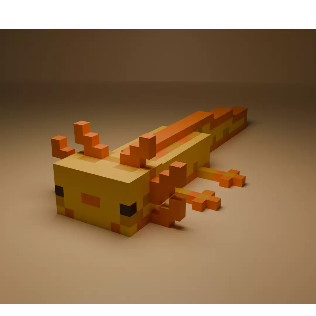 Stylized Minecraft Golden Axolotl - Voxel 3D print model