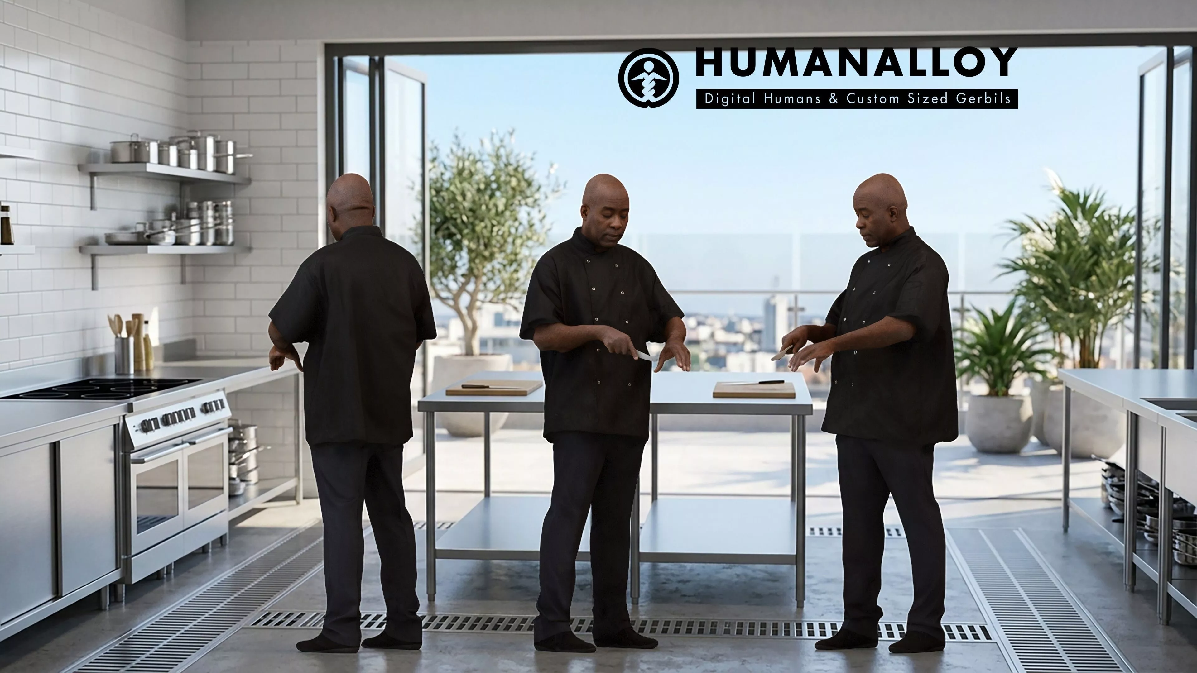 Adult Black male standing in hospitality uniform for summer 3D model