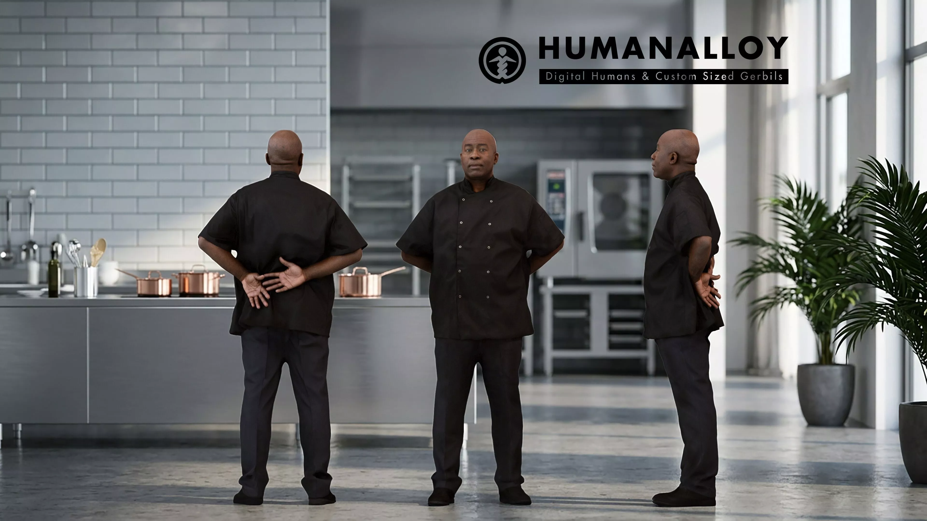 Adult Black male waiting in hospitality setting wearing summer 3D model