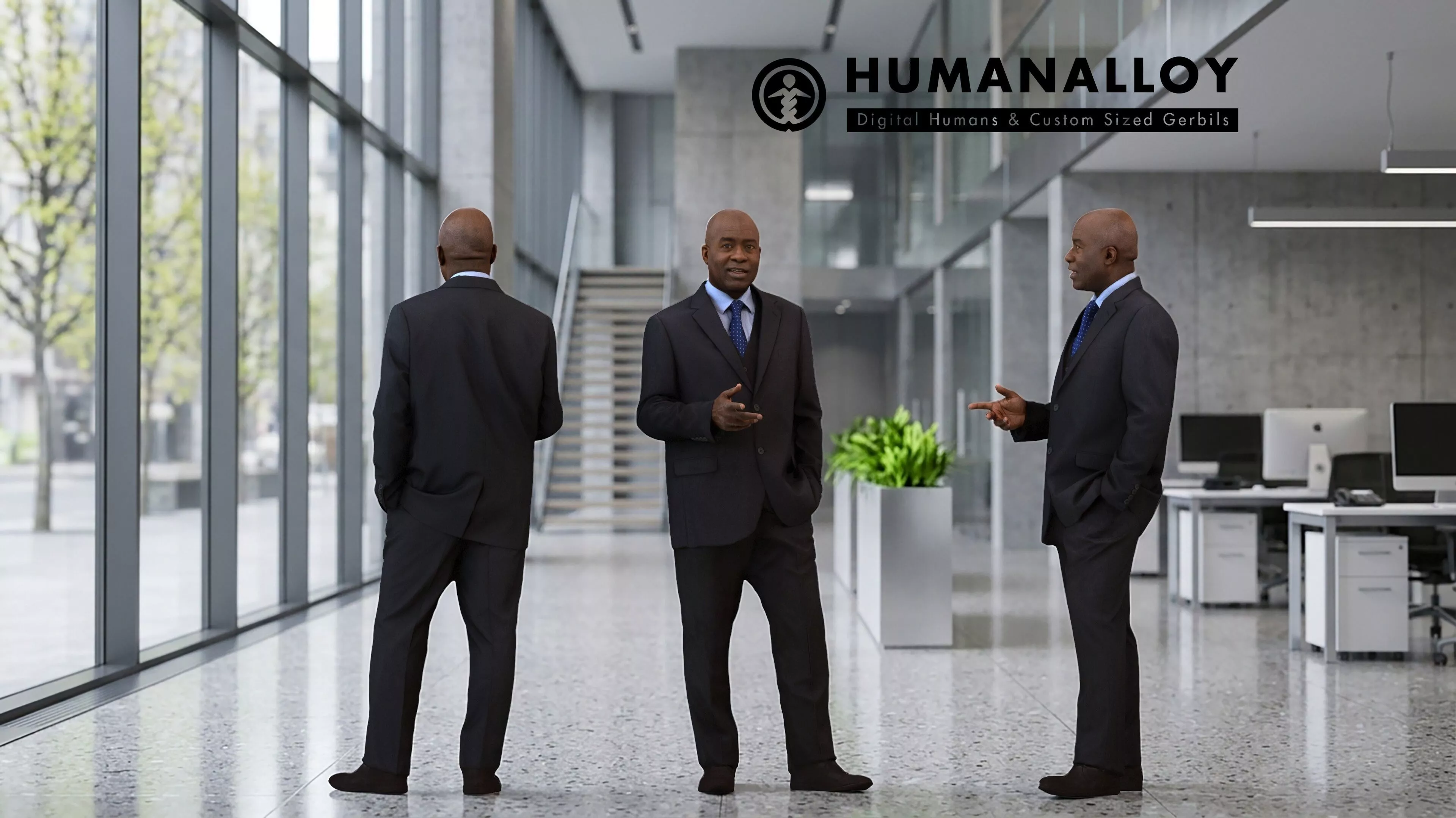 Adult Black male talking in office wearing transitional 3D model