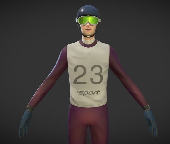 Ski jumper with animation Low-poly 3D model