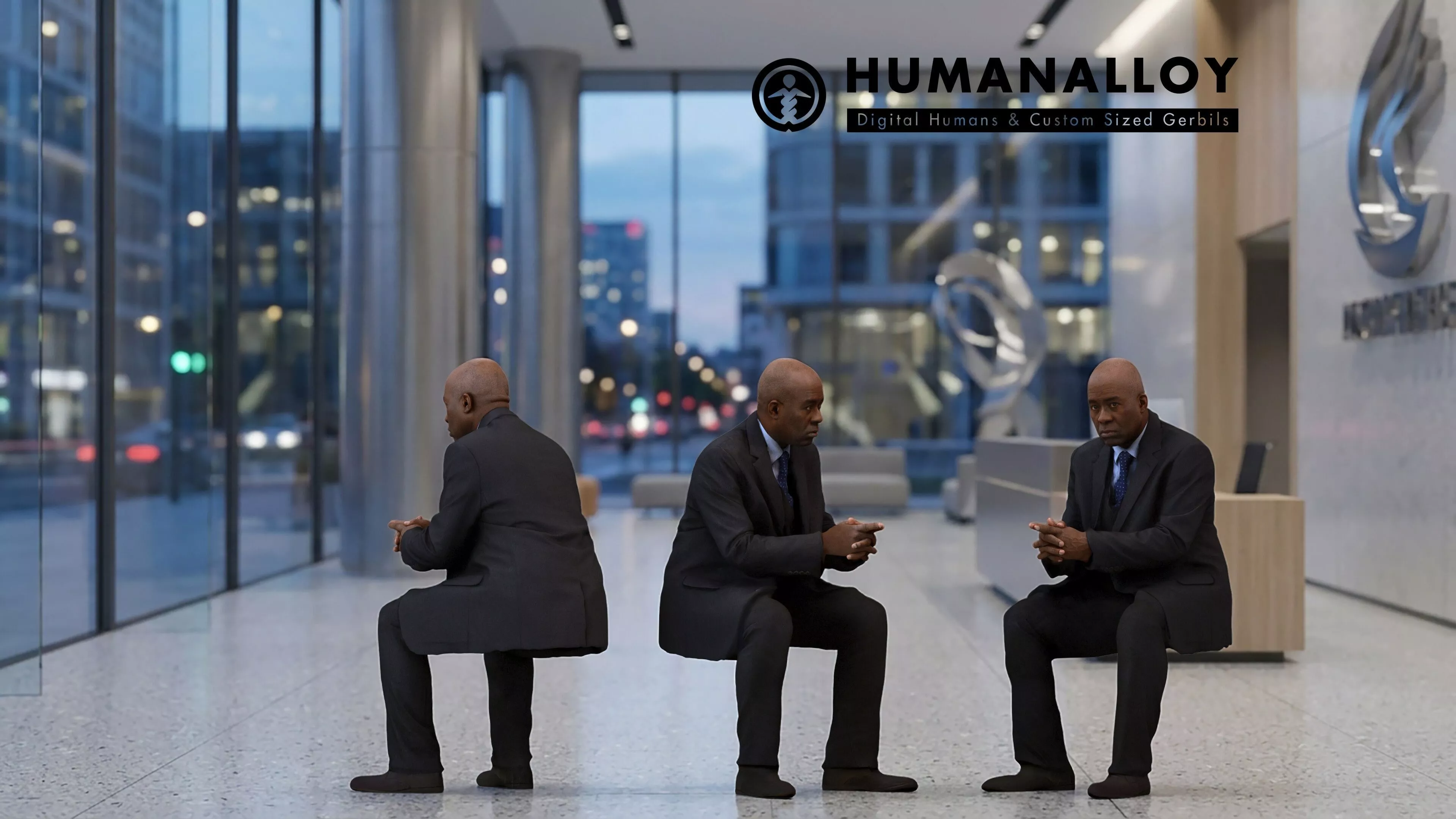 Adult Black male waiting in office wearing transitional 3D model
