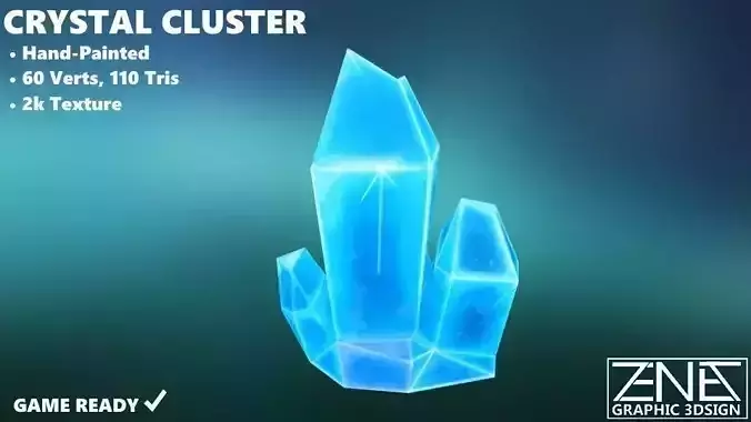 Game-Ready Large Blue Crystal Cluster 