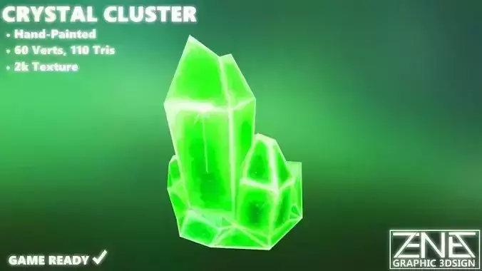 Game-Ready Large Green Crystal Cluster 