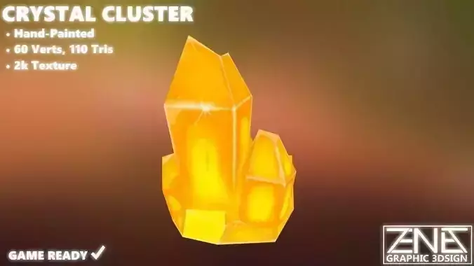 Game-Ready Large Yellow-Orange Crystal Cluster 