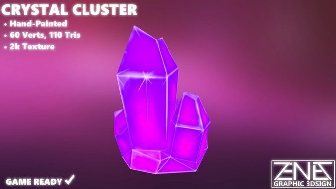 Game-Ready Large Purple-Pink Crystal Rock Cluster  Low-poly 3D model