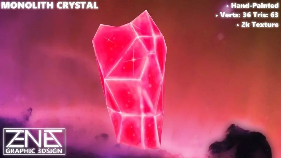 Game-Ready Red Monolith Crystal Rock Low-poly 3D model_0