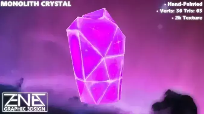 Game-Ready Purple-Pink Monolith Crystal Rock