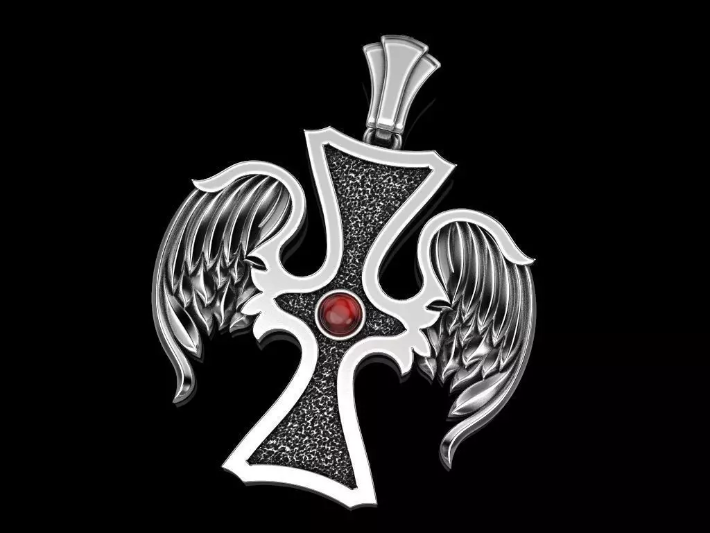 Cross wings pendant 3D print model_0