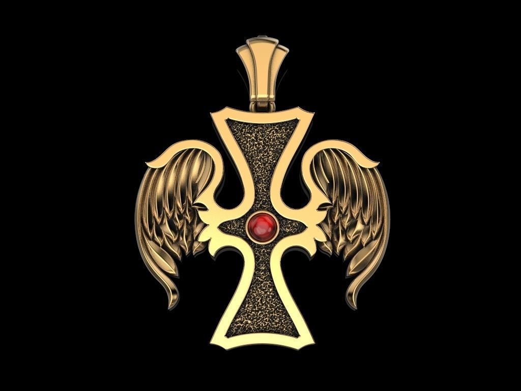 Cross wings pendant 3D print model_4