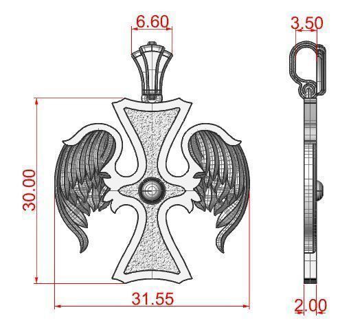 Cross wings pendant 3D print model_6