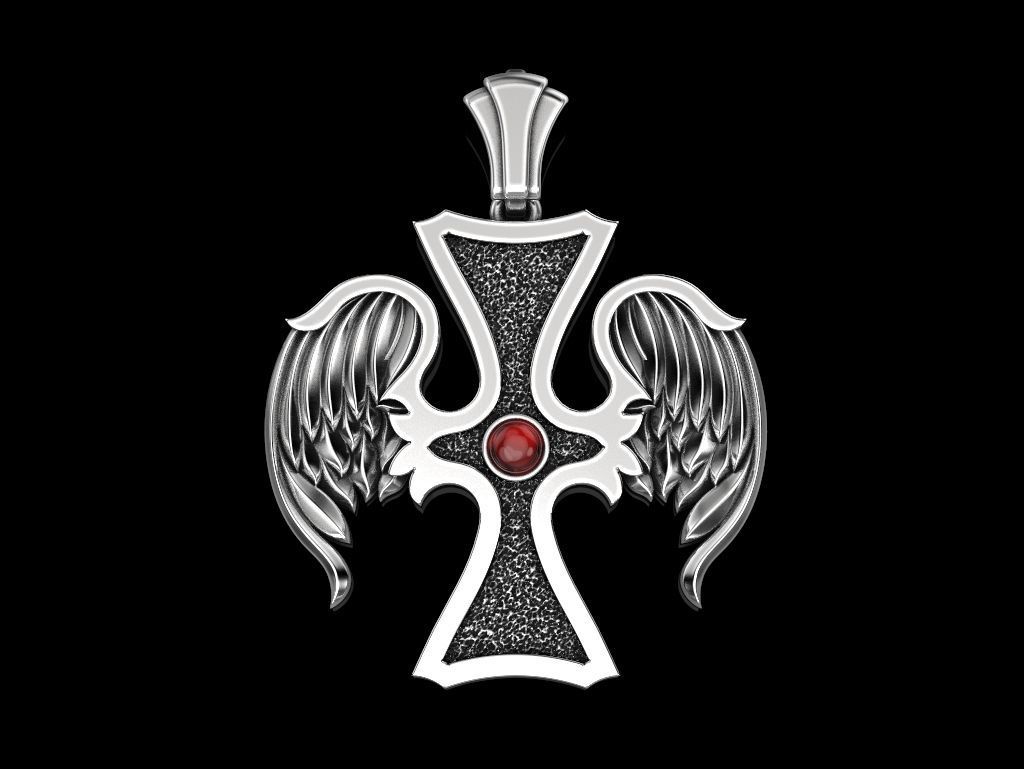 Cross wings pendant 3D print model_3