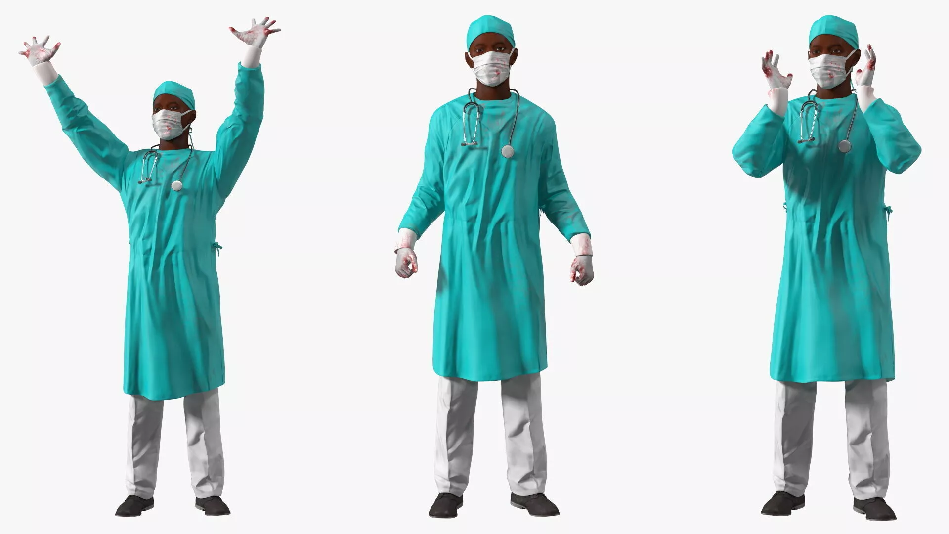 African Black Male Doctor Wearing Face Mask Blood Stained Rigged 3D model