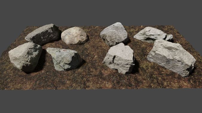 Photo-Realistic Boulders Set of 8 Low-poly 3D model