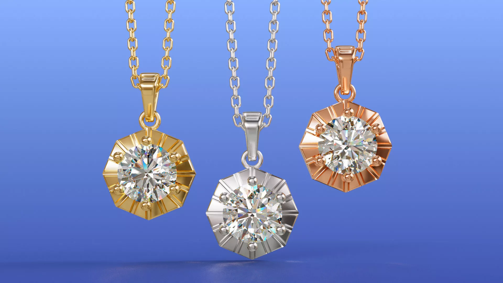 Diamond Octagonal Halo Pendant Fluted Sunburst Halo 3D print model