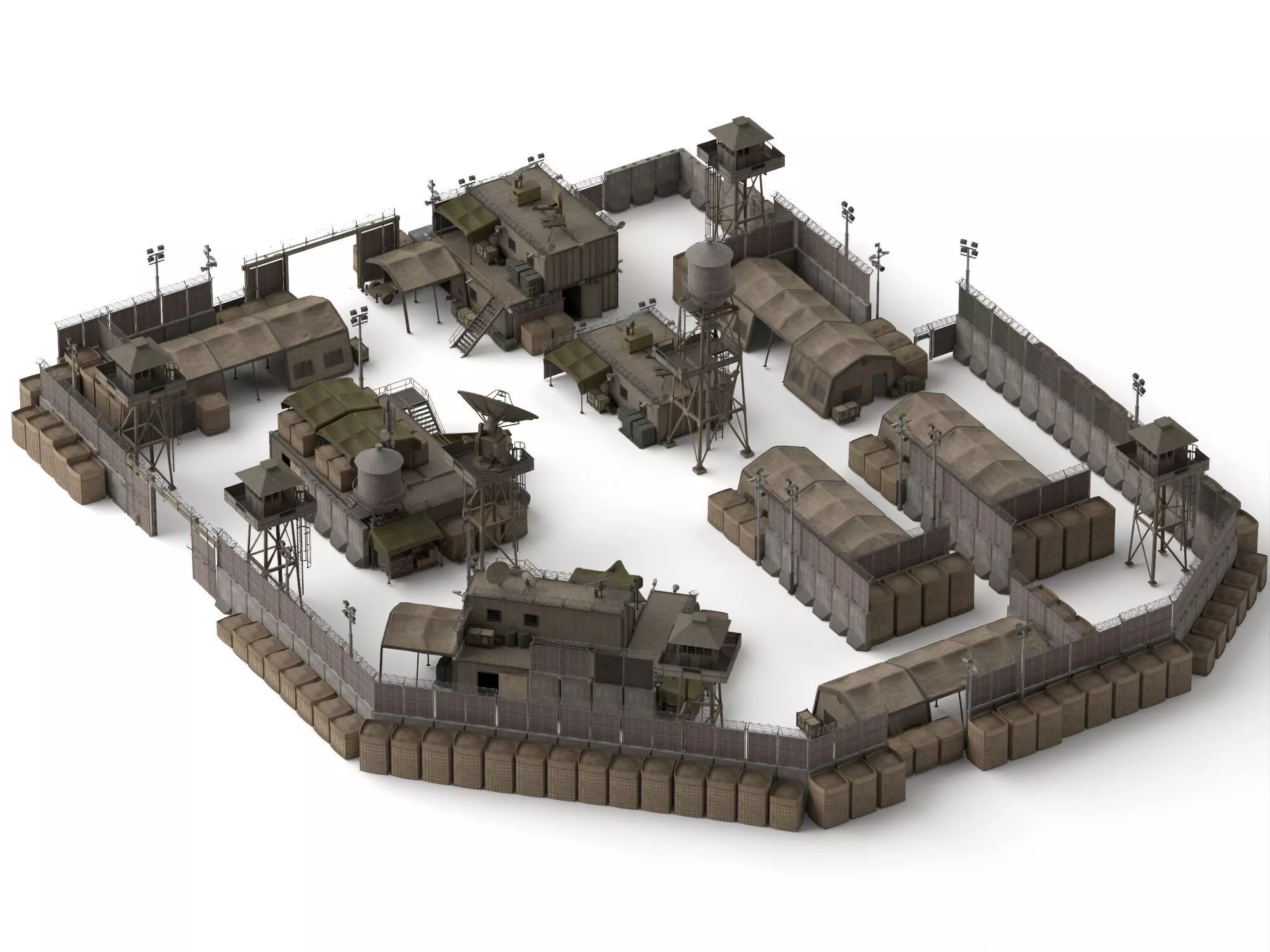 Military Base FOB Compound Scene Low-poly 3D model