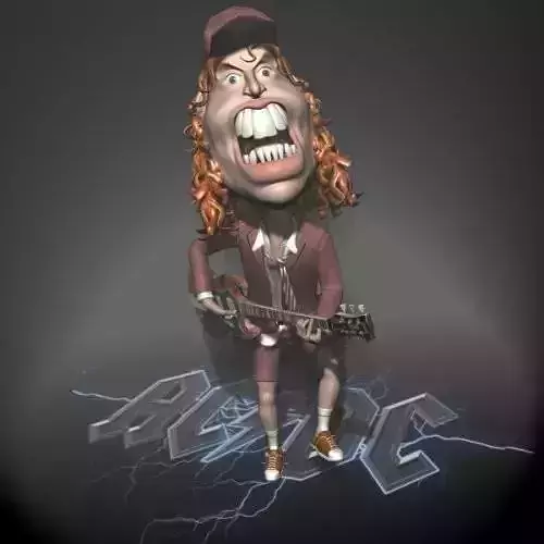 Angus Young ACDC 3D character toon Low-poly 3D model