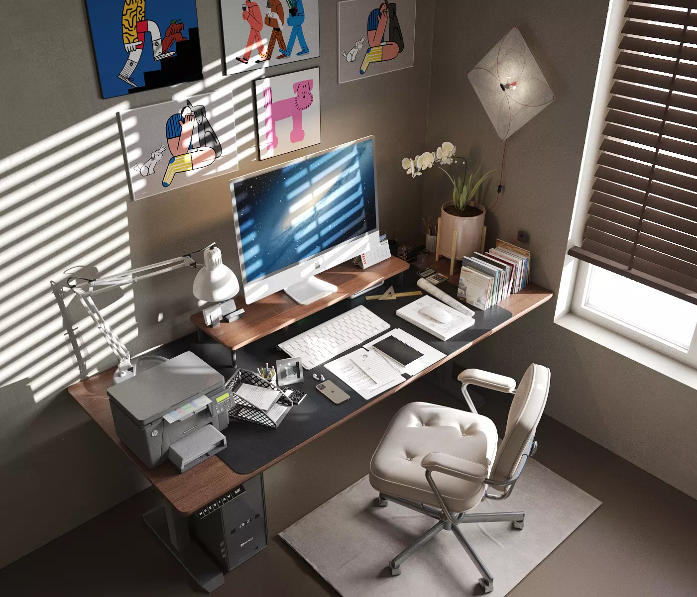 cream - style study Practical Study Room 3D model