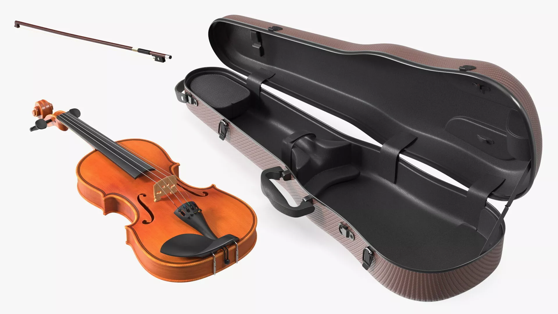 Violin Shaped Case Brown Open with Violin 3D model