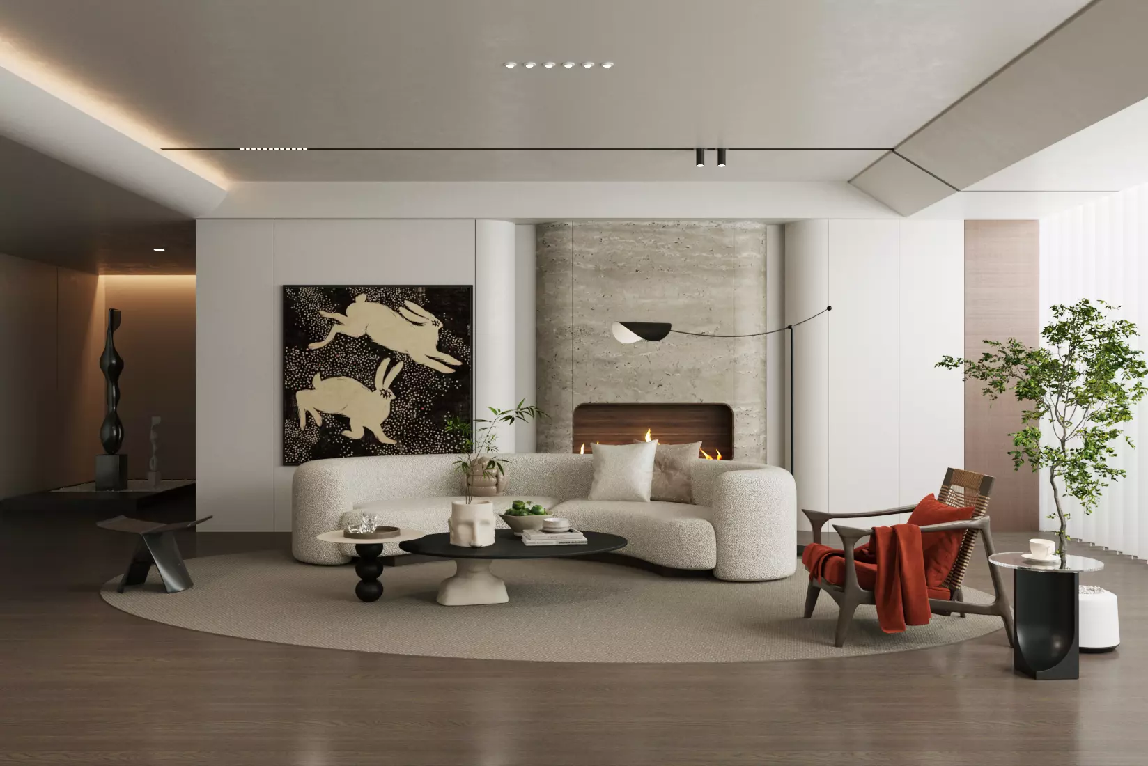 Wabi-sabi villa living room modern living room interior scenes 3D model