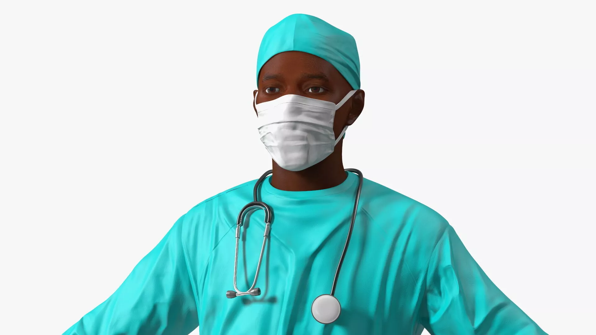 African Black Male Doctor in Face Mask Rigged 3D model