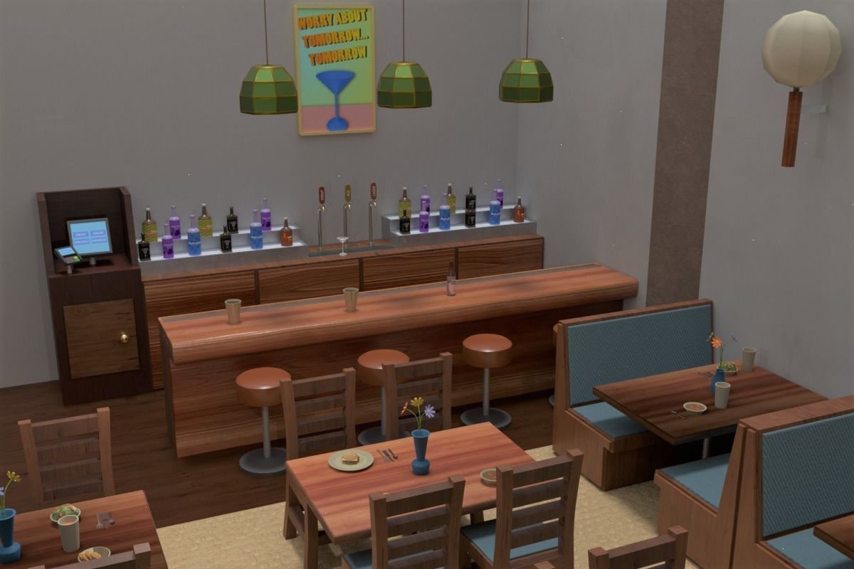 Low-Poly PBR Restaurant Pack Low-poly 3D model_1