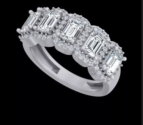 Five Emerald Cut Diamond Halo Band 3D print model