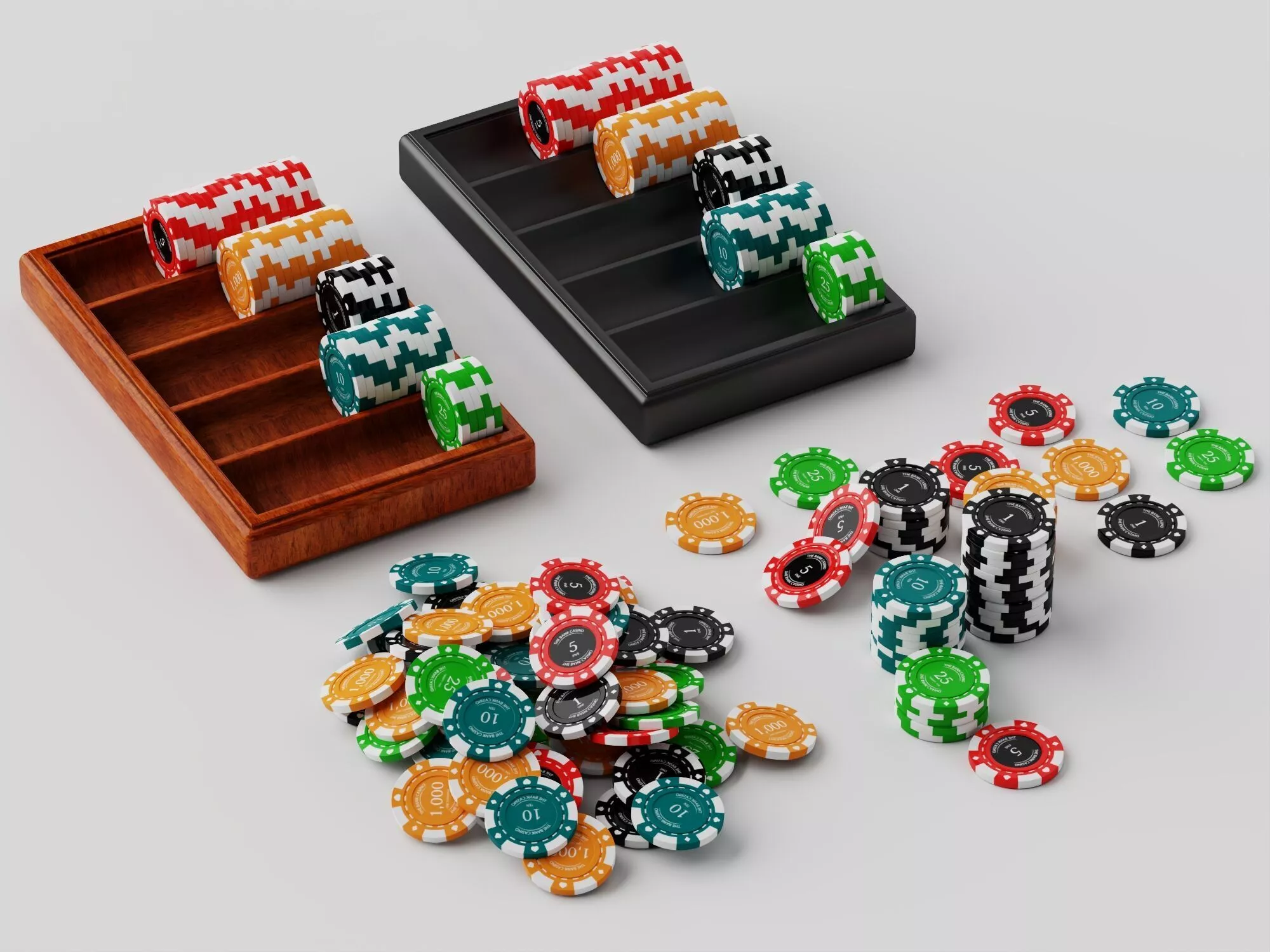 Poker Chips Set with Trays Low-poly 3D model