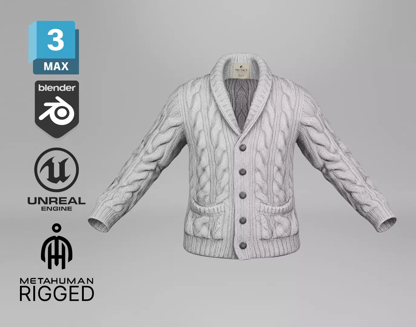 Cardigan - 65 - Rigged - Metahuman - Parametric outfit Low-poly 3D model