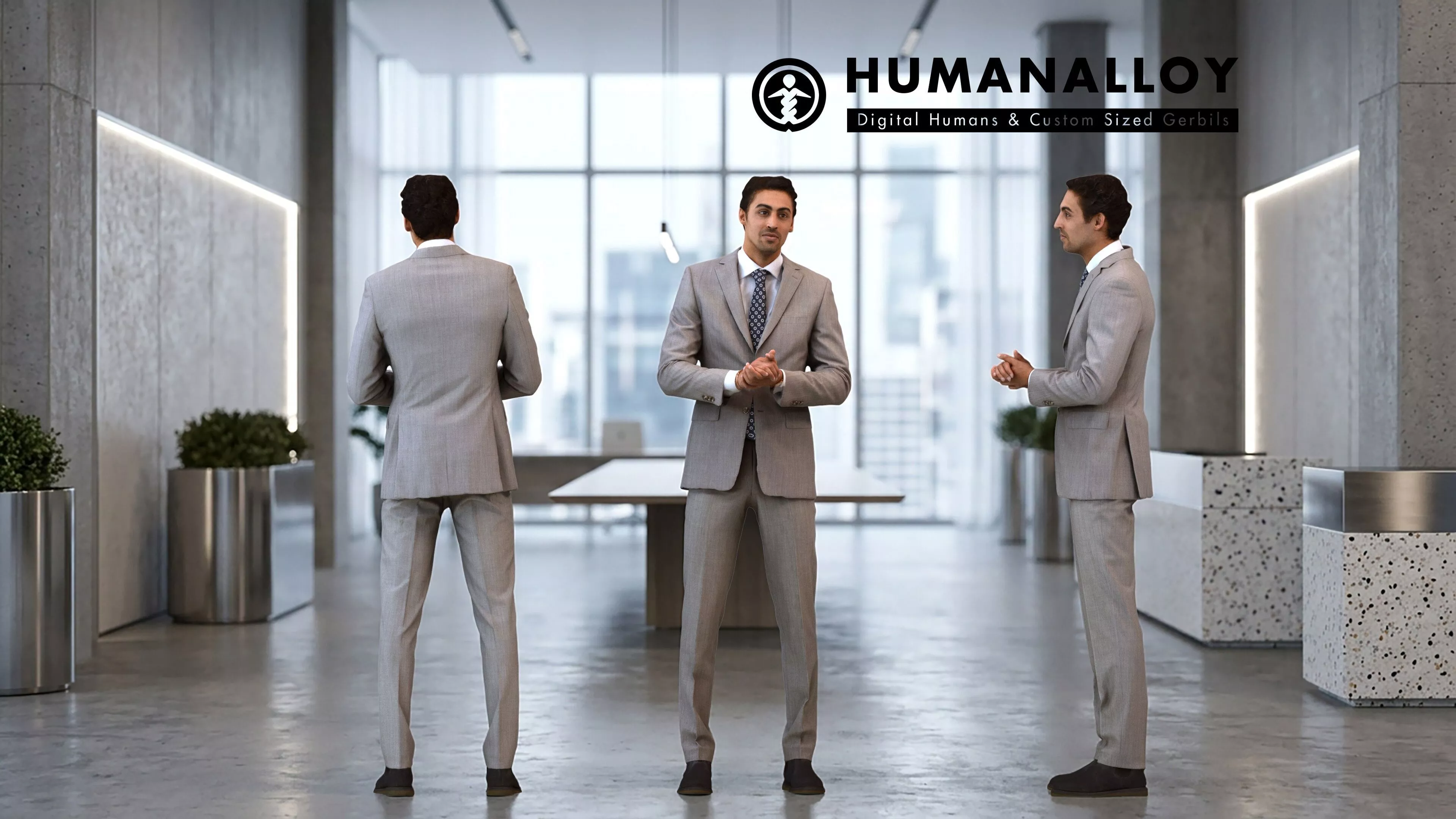 Adult Middle Eastern man presenting in office wearing autumn or 3D model