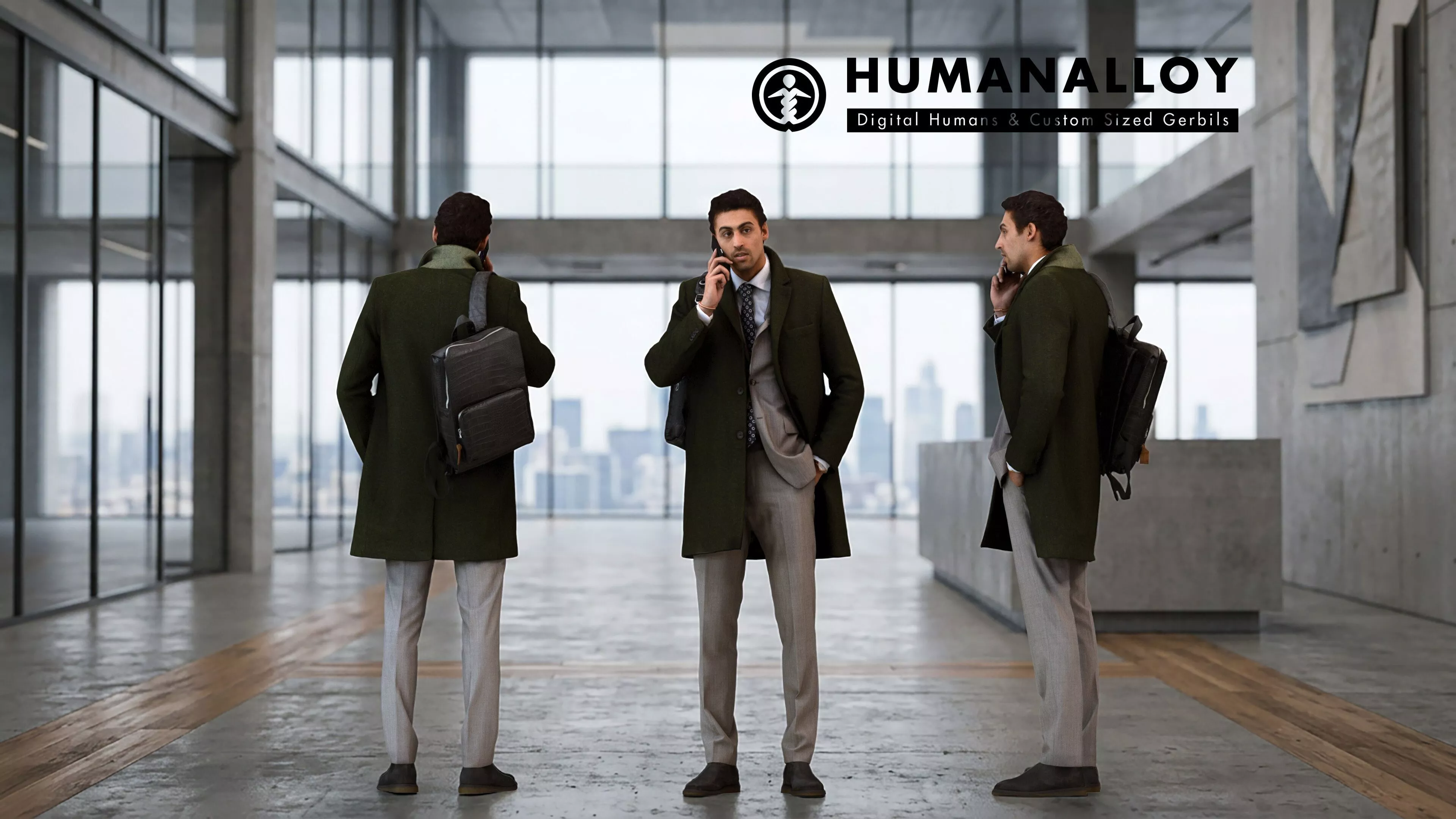 Adult Middle Eastern man calling in office wearing autumn or 3D model