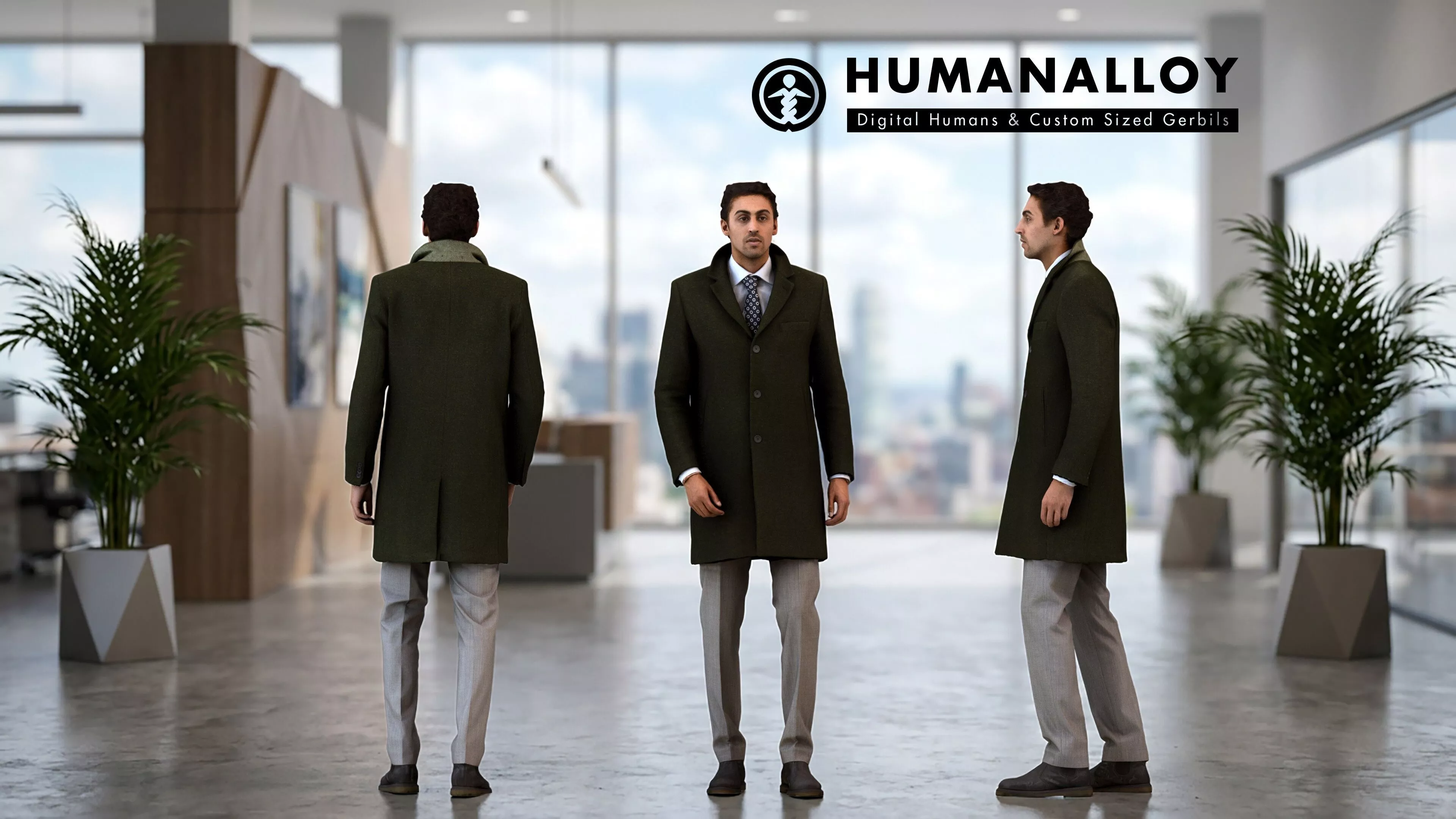 Adult Middle Eastern man waiting in office wearing transitional 3D model