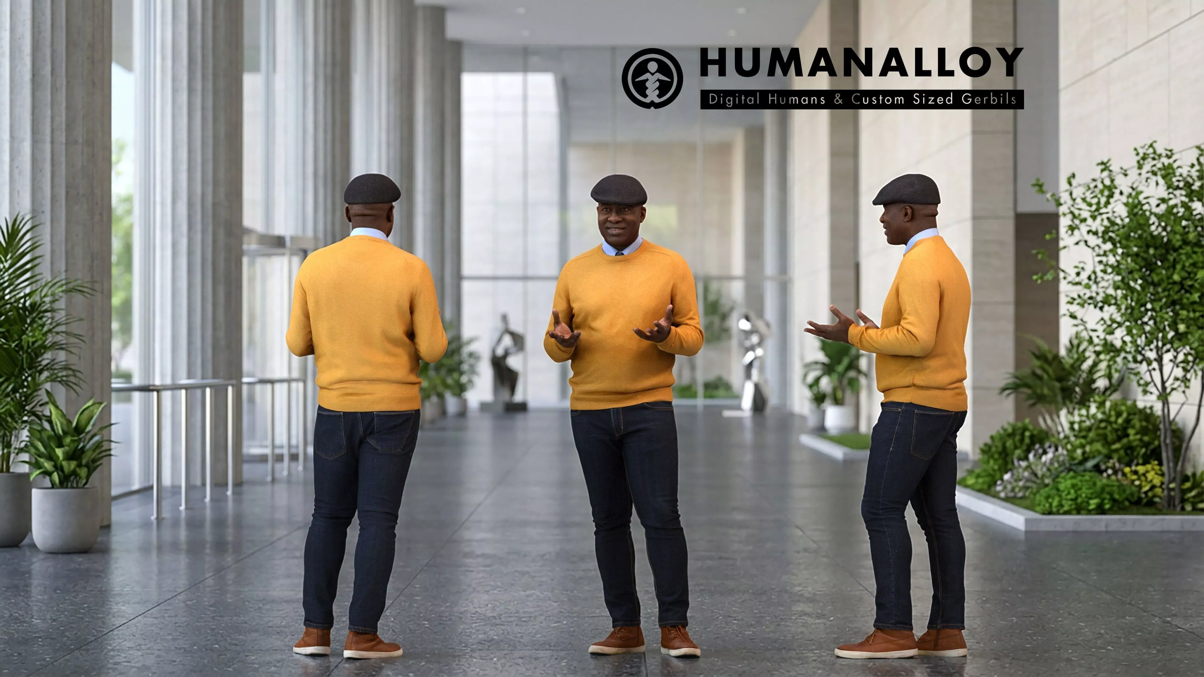 Adult Black male talking in public wearing transitional 3D model
