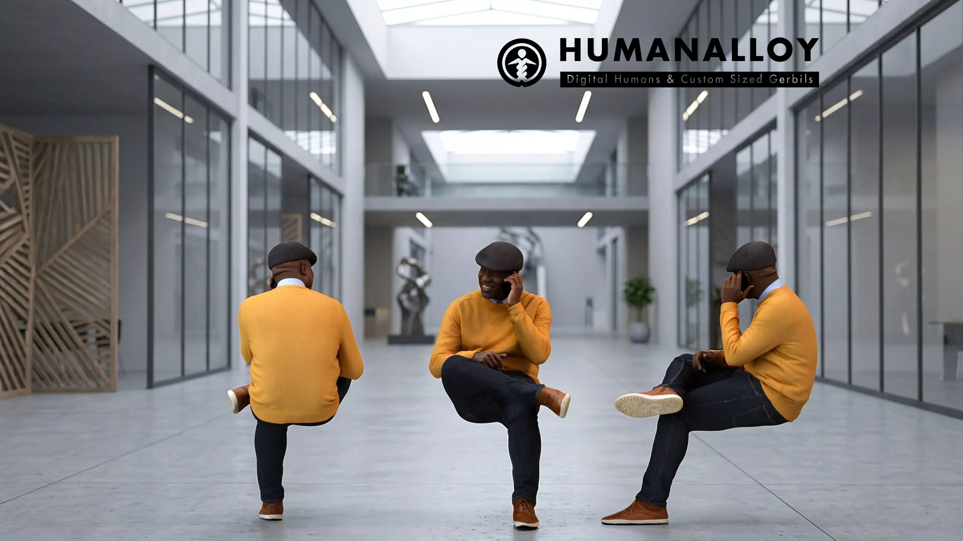 Adult Black man calling on smartphone in public wearing autumn 3D model