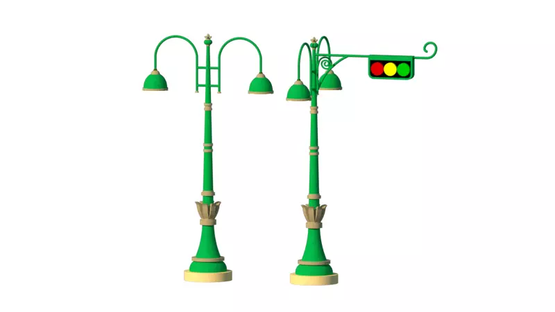 Vintage Green Streetlight Traffic Light Free 3D model
